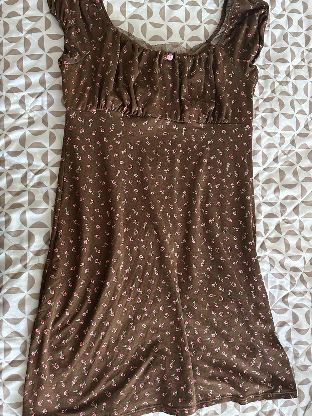 No Boundaries Brown Dress with Pink Rose Print - Picture 3 of 5